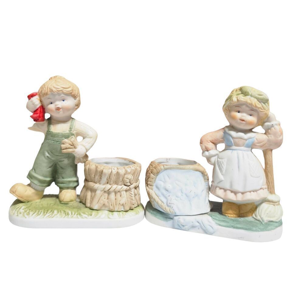 Beacon Hill Vintage Candle Holders Girl  Boy Figurines Porcelin Set of Two 1980s
